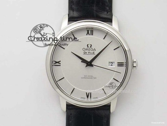 0421 De Ville Date YG MKF 1:1 Best Edition White Textured Dial Diamonds Marker on Brown Leather Strap A WaterResistant 7754